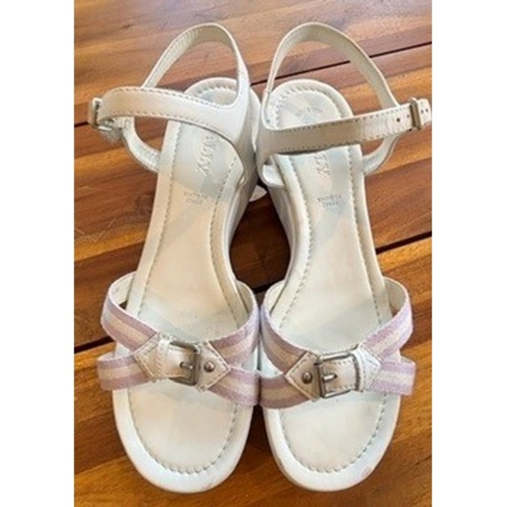 Bally Leather Platform Sandals White & Purple Multi Strap Size 40 EU / 9.5 US‎